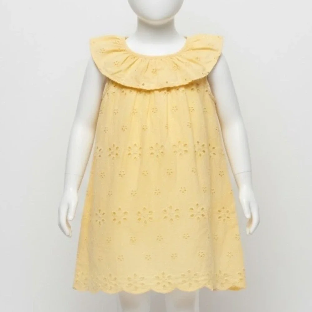 Baby Gap Girls‎ 3T Yellow Eyelet Ruffle Collar Dress Sundress Spring Easter Play
